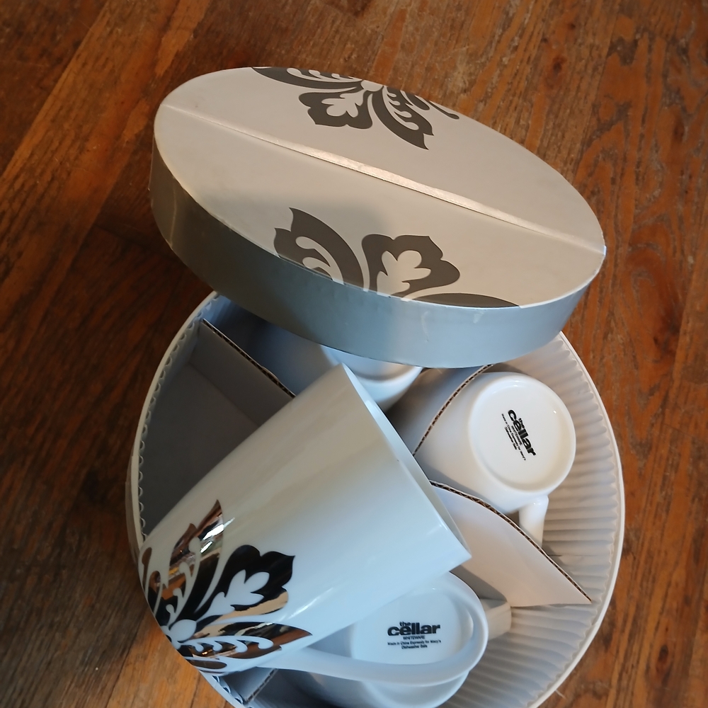 Cellar White and Silver Floral Mug Set
